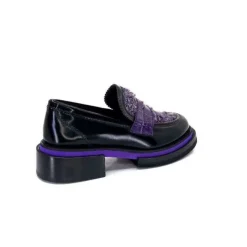 Pertini 32416 D7 Cuir Noir Violet*Femme Mocassins