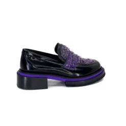 Pertini 32416 D7 Cuir Noir Violet*Femme Mocassins