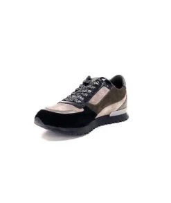 Requin Reqins Electra Mix Daim Noir, Gris Cuir Acier & Cuir Vernis Noir*Femme Baskets