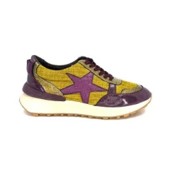 Requin Reqins Urania Mix Cuir Violet Textile Moutarde*Femme Baskets