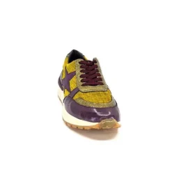 Requin Reqins Urania Mix Cuir Violet Textile Moutarde*Femme Baskets