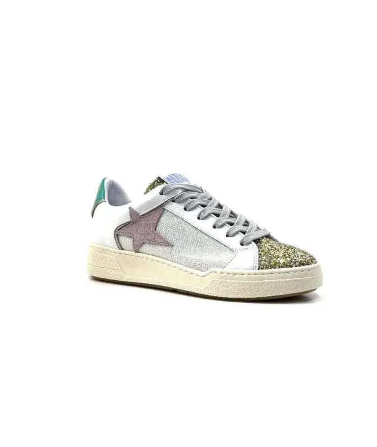 Semerdjian Smr Duck 9433 Cuir Blanc Glitter Or*Femme Baskets