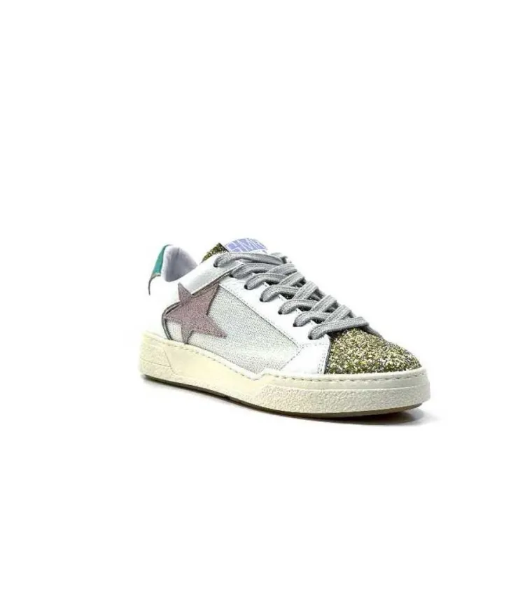 Semerdjian Smr Duck 9433 Cuir Blanc Glitter Or*Femme Baskets