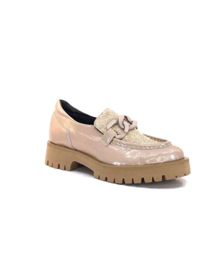 Softwaves 8-36-16 /02 Cuir Vernis & Tweed Beige*Femme Mocassins