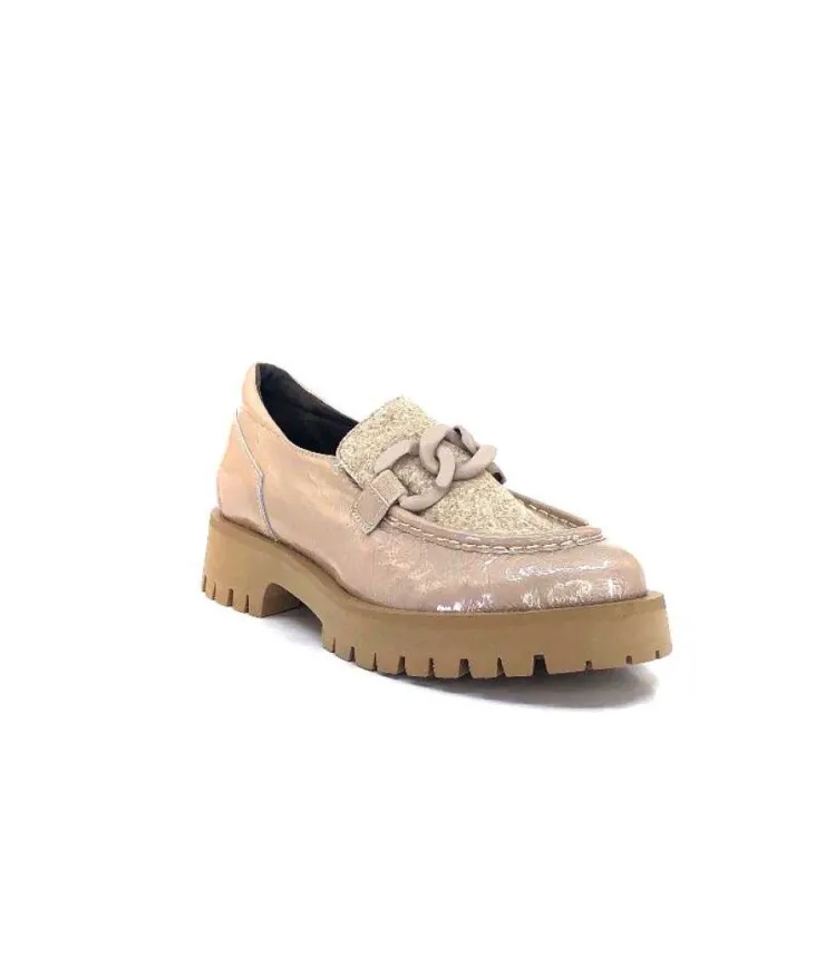 Softwaves 8-36-16 /02 Cuir Vernis & Tweed Beige*Femme Mocassins