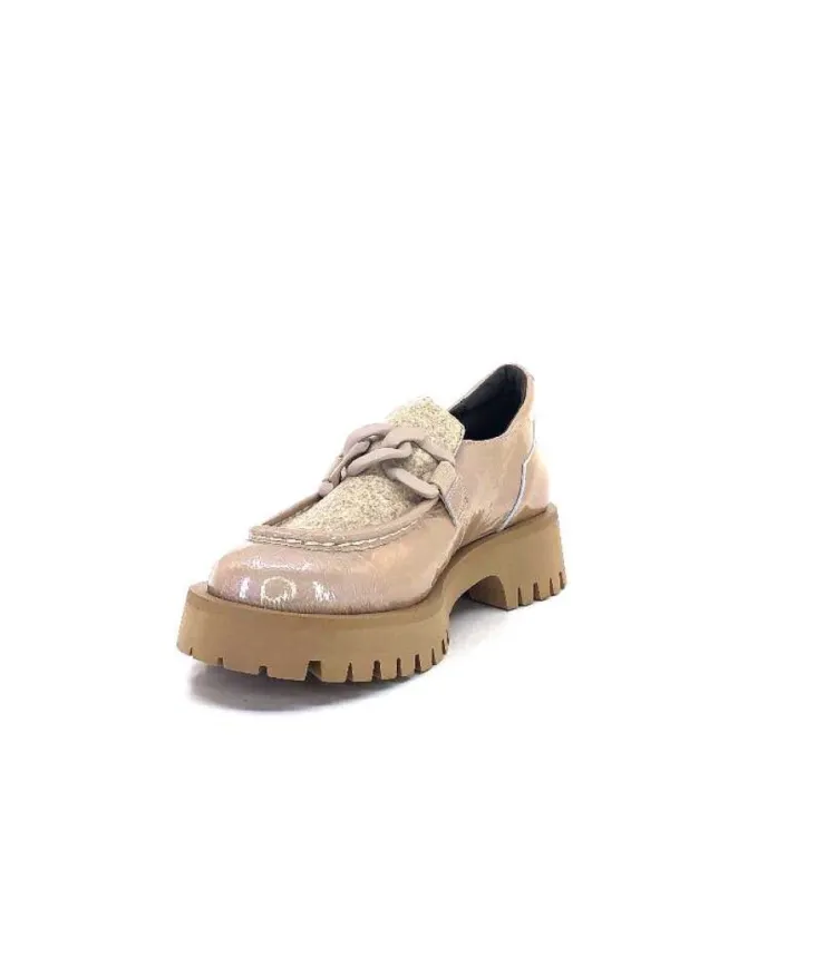 Softwaves 8-36-16 /02 Cuir Vernis & Tweed Beige*Femme Mocassins