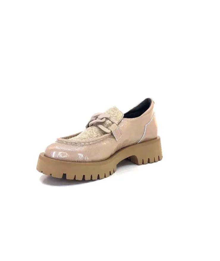 Softwaves 8-36-16 /02 Cuir Vernis & Tweed Beige*Femme Mocassins