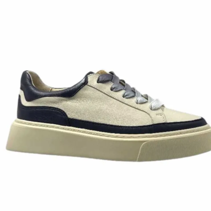 Softwaves 8.80.01/03 Cuir Creme & Marine*Femme Baskets