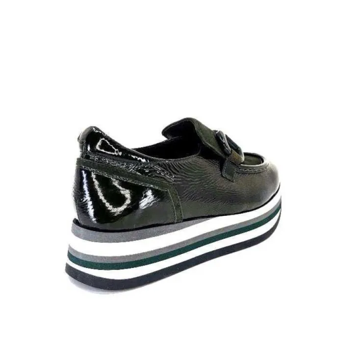Softwaves 7.78.61 Cuir Vernis Et Daim Kaki*Femme Mocassins
