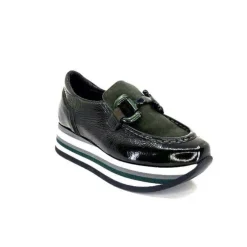 Softwaves 7.78.61 Cuir Vernis Et Daim Kaki*Femme Mocassins