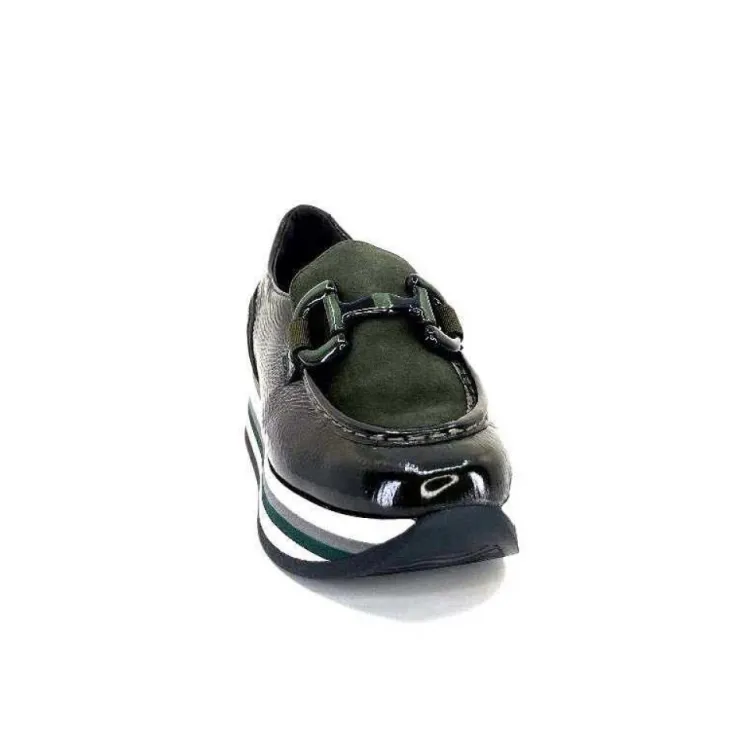 Softwaves 7.78.61 Cuir Vernis Et Daim Kaki*Femme Mocassins
