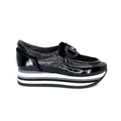 Softwaves 7.78.61 Cuir Vernis Et Daim Noir*Femme Mocassins