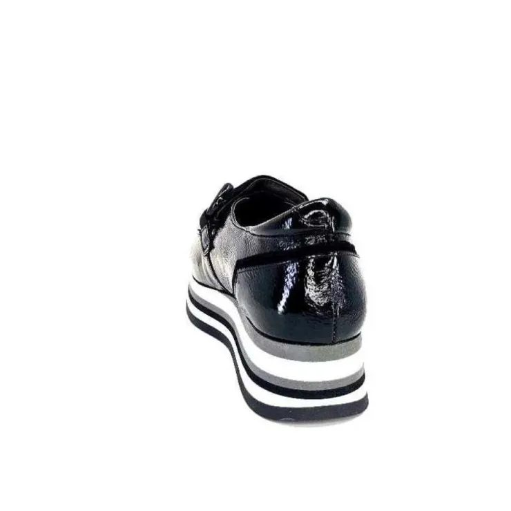 Softwaves 7.78.61 Cuir Vernis Et Daim Noir*Femme Mocassins