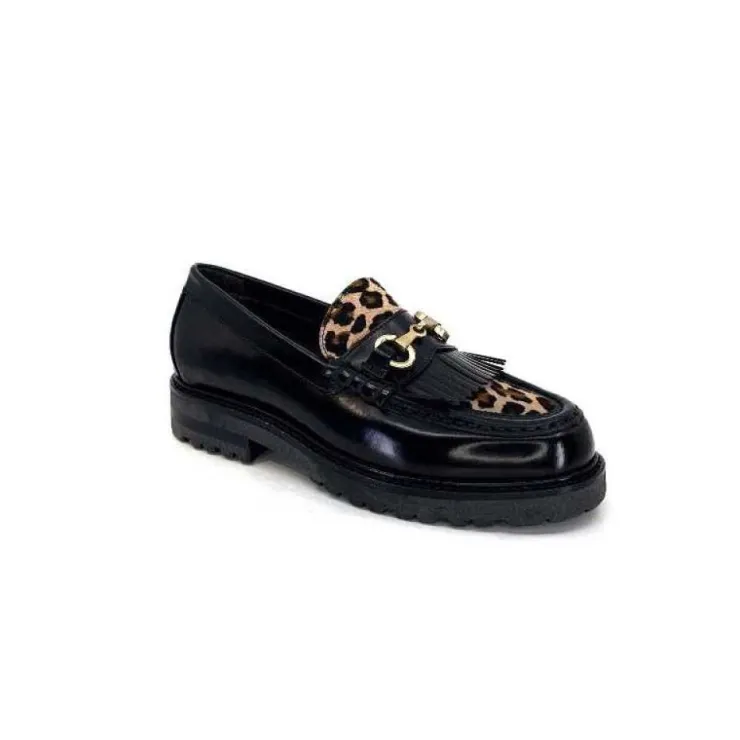 Triver Flight 707.01B Cuir Noir Poulain Leo*Femme Mocassins