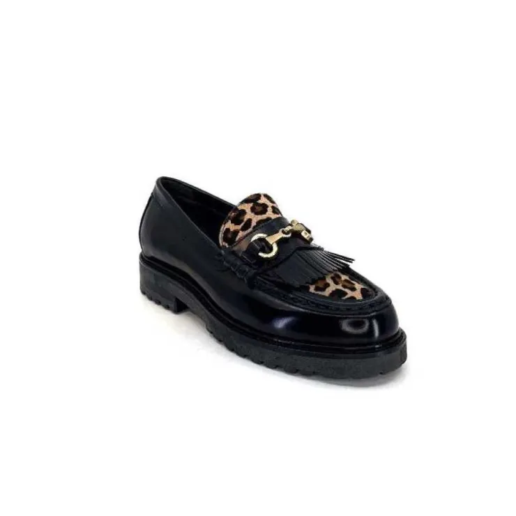 Triver Flight 707.01B Cuir Noir Poulain Leo*Femme Mocassins