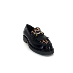 Triver Flight 707.01B Cuir Noir Poulain Leo*Femme Mocassins