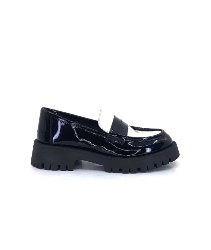 We Do 11244 Cg Cuir Noir & Vernis Blanc*Femme Mocassins