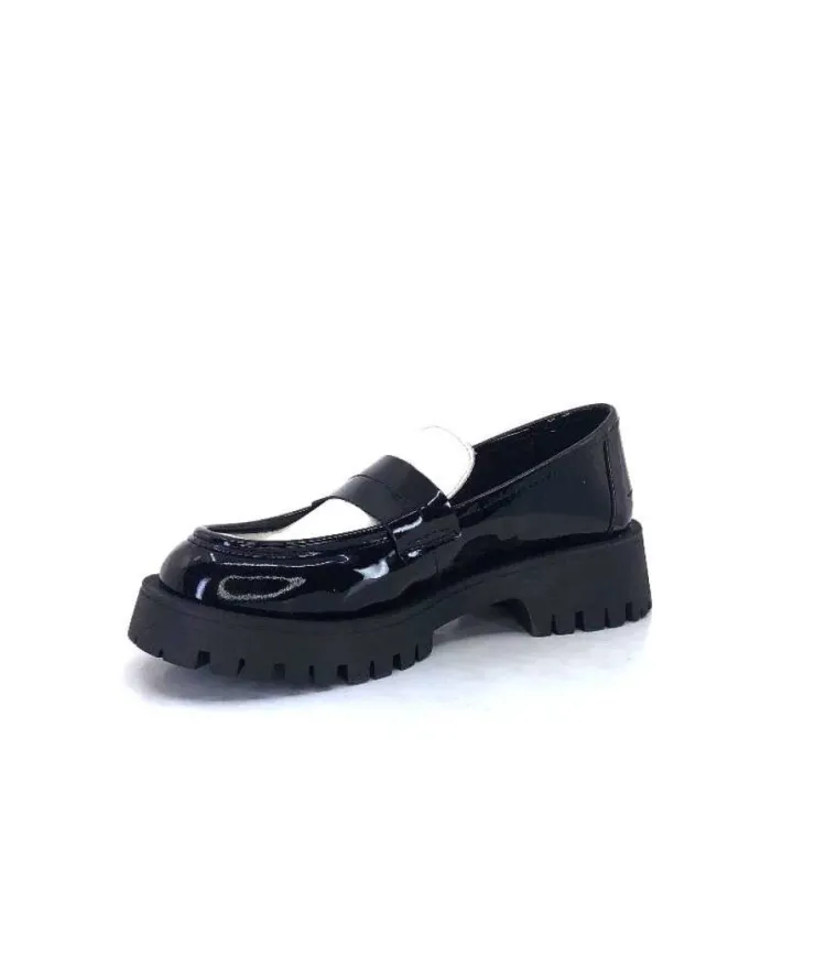 We Do 11244 Cg Cuir Noir & Vernis Blanc*Femme Mocassins