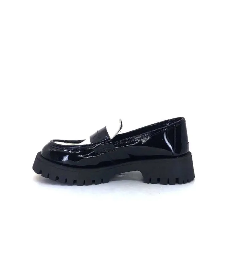 We Do 11244 Cg Cuir Noir & Vernis Blanc*Femme Mocassins