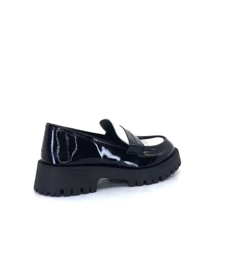 We Do 11244 Cg Cuir Noir & Vernis Blanc*Femme Mocassins