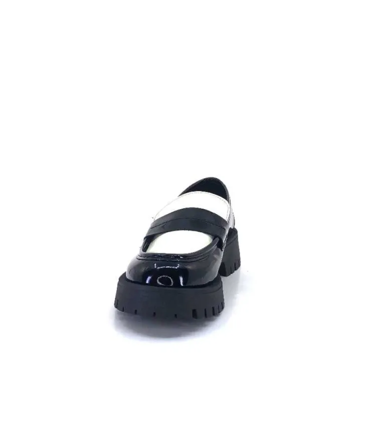 We Do 11244 Cg Cuir Noir & Vernis Blanc*Femme Mocassins