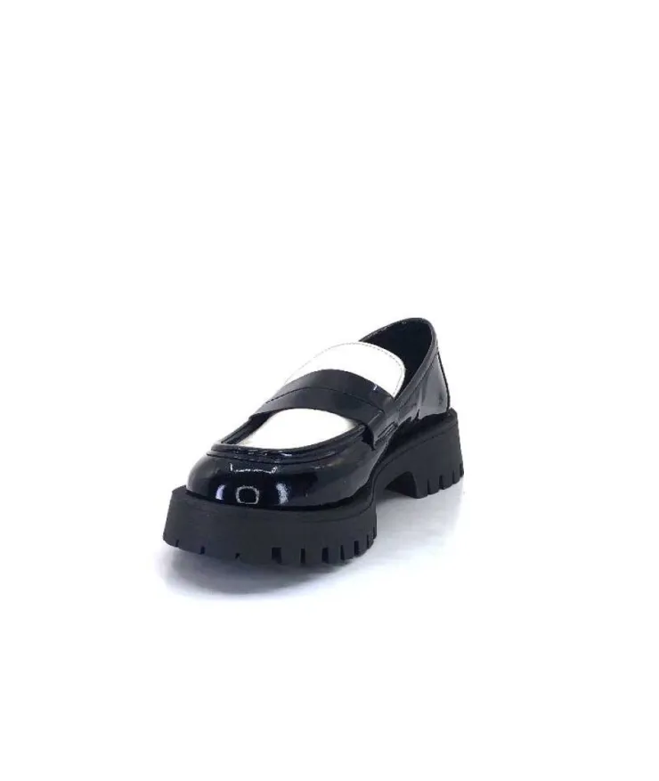 We Do 11244 Cg Cuir Noir & Vernis Blanc*Femme Mocassins