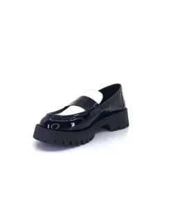 We Do 11244 Cg Cuir Noir & Vernis Blanc*Femme Mocassins