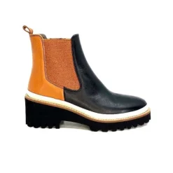 XSA 9176 Calf Cuir Noir Camel*Femme Bottines