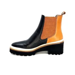 XSA 9176 Calf Cuir Noir Camel*Femme Bottines