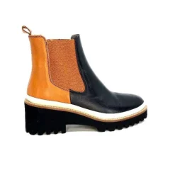 XSA 9176 Calf Cuir Noir Camel*Femme Bottines