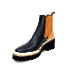 XSA 9176 Calf Cuir Noir Camel*Femme Bottines