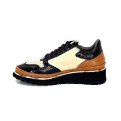 XSA 9809 Cuir Noir, Marron & Creme*Femme Baskets