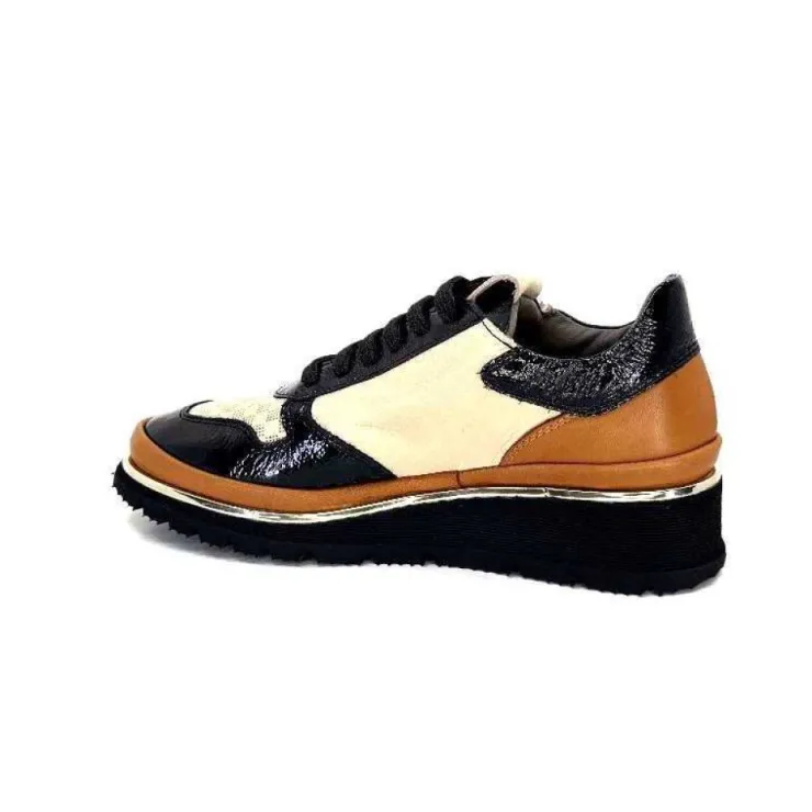 XSA 9809 Cuir Noir, Marron & Creme*Femme Baskets