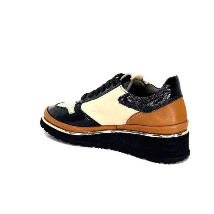 XSA 9809 Cuir Noir, Marron & Creme*Femme Baskets