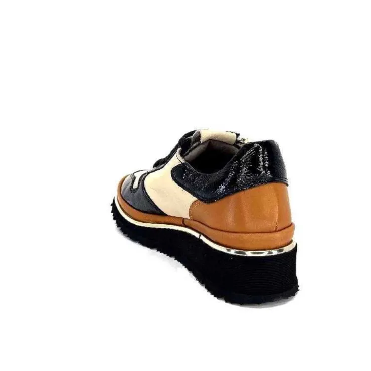 XSA 9809 Cuir Noir, Marron & Creme*Femme Baskets
