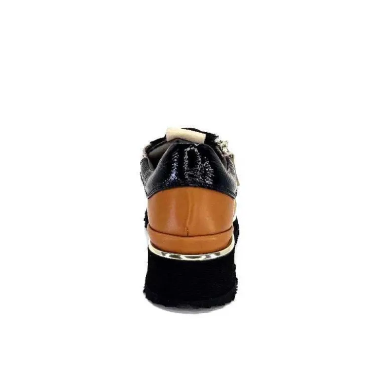 XSA 9809 Cuir Noir, Marron & Creme*Femme Baskets