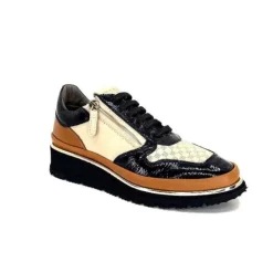 XSA 9809 Cuir Noir, Marron & Creme*Femme Baskets