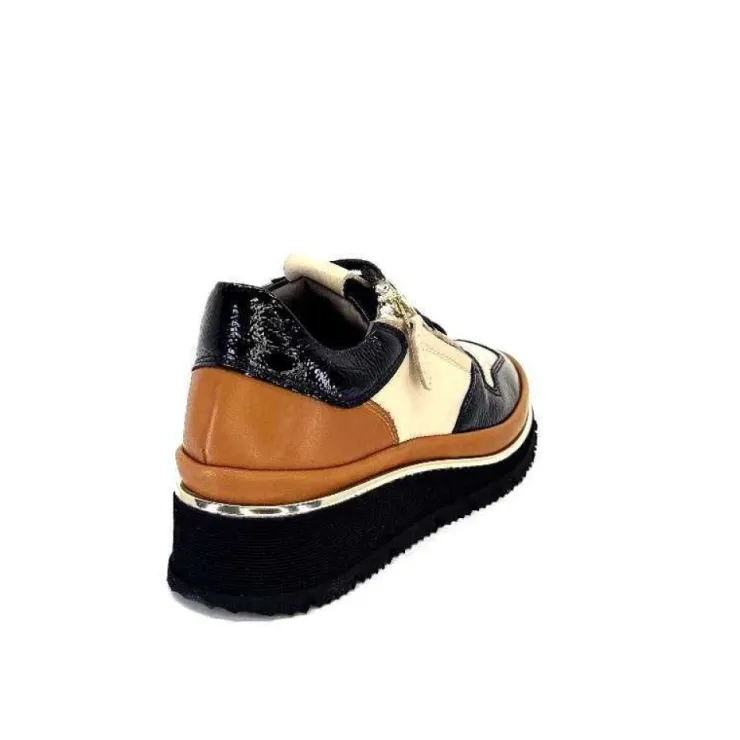 XSA 9809 Cuir Noir, Marron & Creme*Femme Baskets
