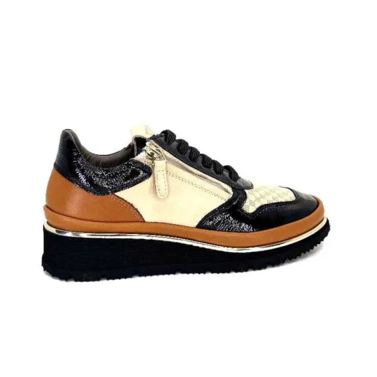 XSA 9809 Cuir Noir, Marron & Creme*Femme Baskets