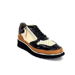 XSA 9809 Cuir Noir, Marron & Creme*Femme Baskets