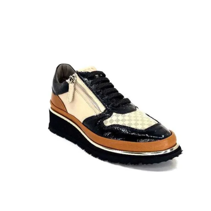 XSA 9809 Cuir Noir, Marron & Creme*Femme Baskets