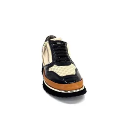 XSA 9809 Cuir Noir, Marron & Creme*Femme Baskets