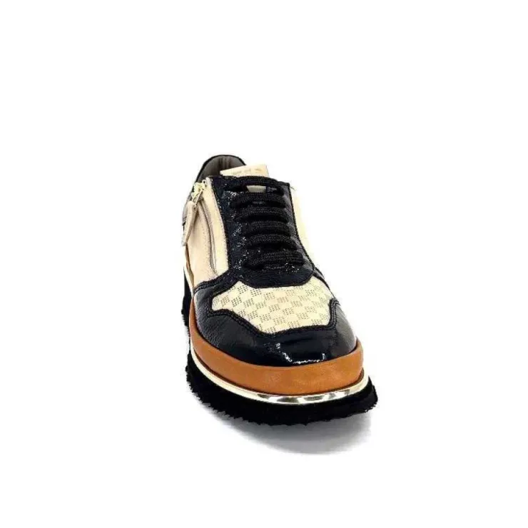 XSA 9809 Cuir Noir, Marron & Creme*Femme Baskets