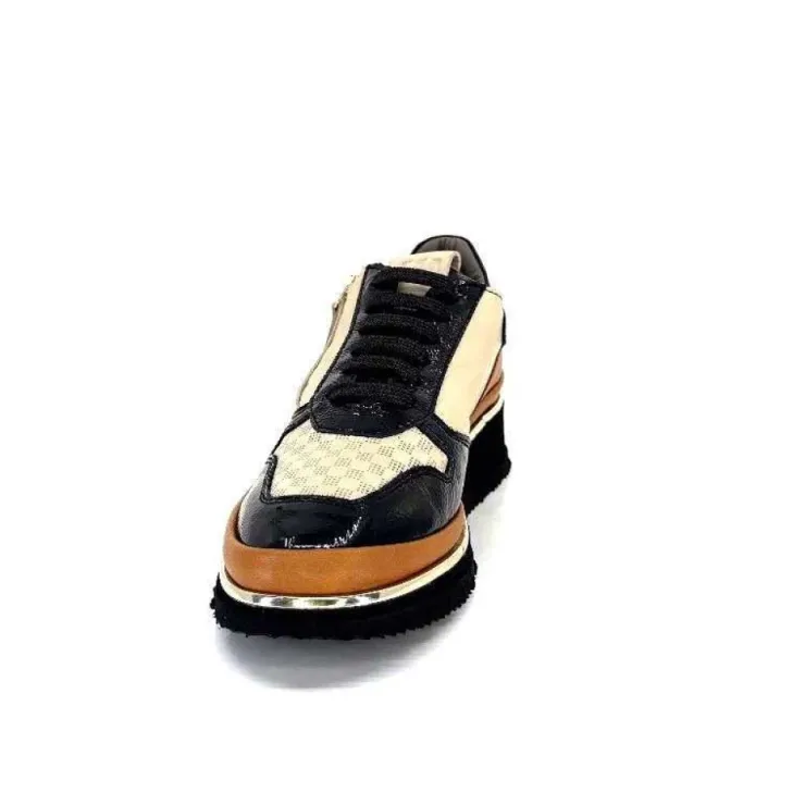 XSA 9809 Cuir Noir, Marron & Creme*Femme Baskets